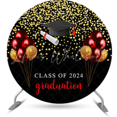 Lofaris Gold Glitter Purple Balloons Black Round Grad Backdrop