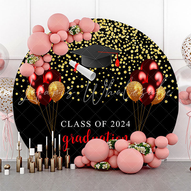 Lofaris Gold Glitter Purple Balloons Black Round Grad Backdrop
