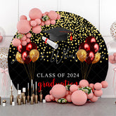 Lofaris Gold Glitter Purple Balloons Black Round Grad Backdrop