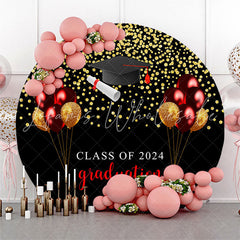 Lofaris Gold Glitter Purple Balloons Black Round Grad Backdrop