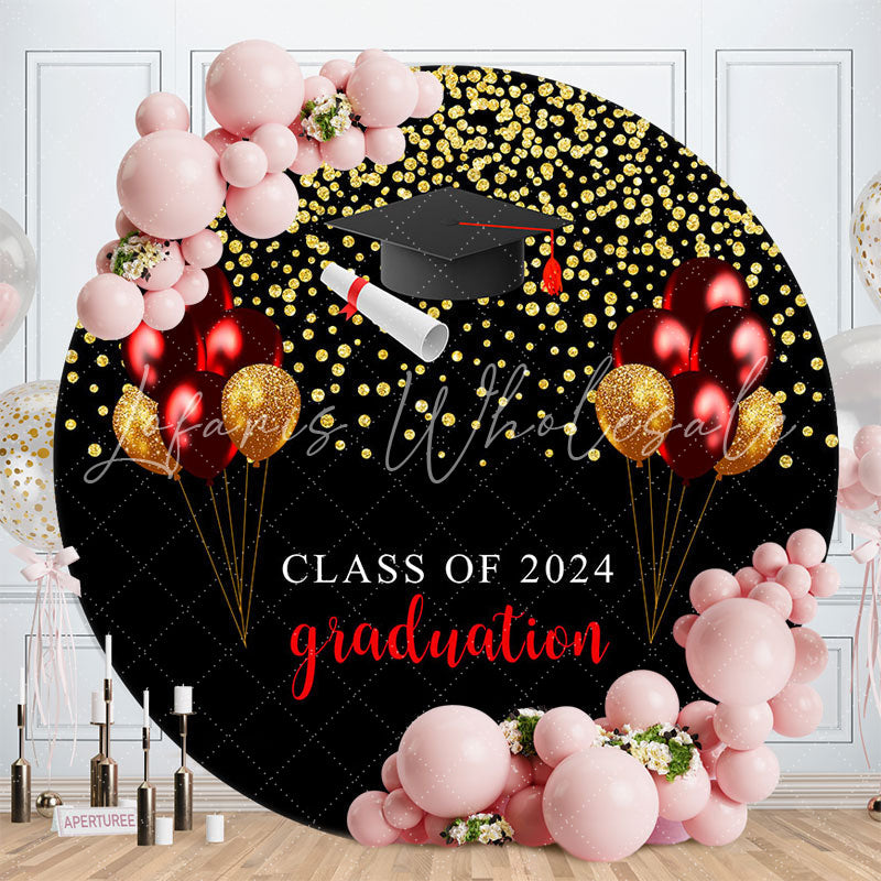 Lofaris Gold Glitter Purple Balloons Black Round Grad Backdrop