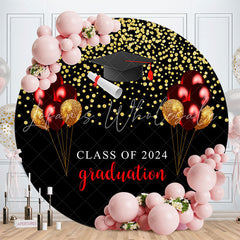 Lofaris Gold Glitter Purple Balloons Black Round Grad Backdrop