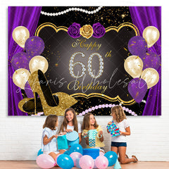 Lofaris Gold Glitter Purple Rose 60th Happy Birthday Backdrop
