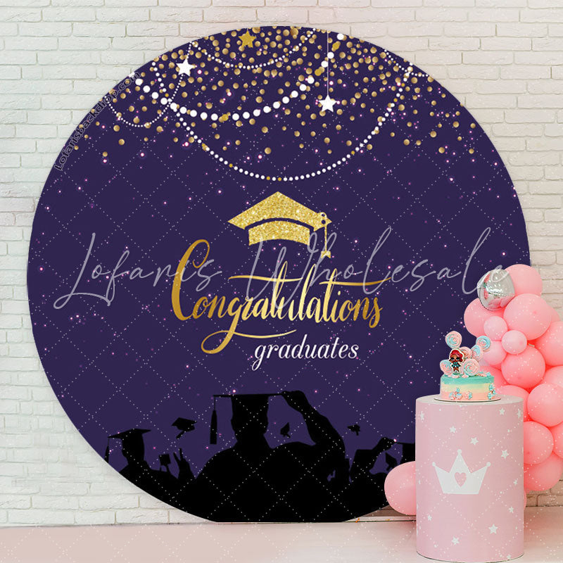 Lofaris Gold Glitter Purple Round Congrats Grad Backdrop