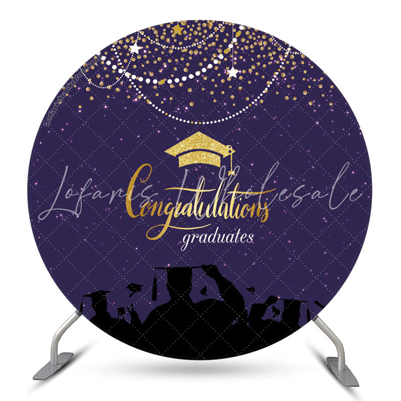 Lofaris Gold Glitter Purple Round Congrats Grad Backdrop
