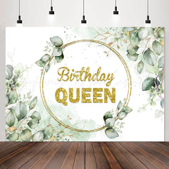 Lofaris Gold Glitter Queen Green Leave Birthday Backdrop