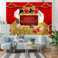 Lofaris Gold Glitter Red Curtain Game Card Happy Birthday Backdrop