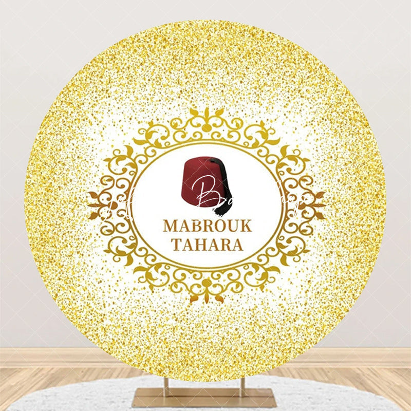 Lofaris Gold Glitter Red Hat Mabrouk Tahara Round Backdrop