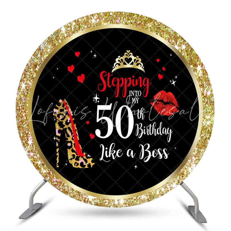 Lofaris Gold Glitter Round 50th Birthday Backdrop For Women