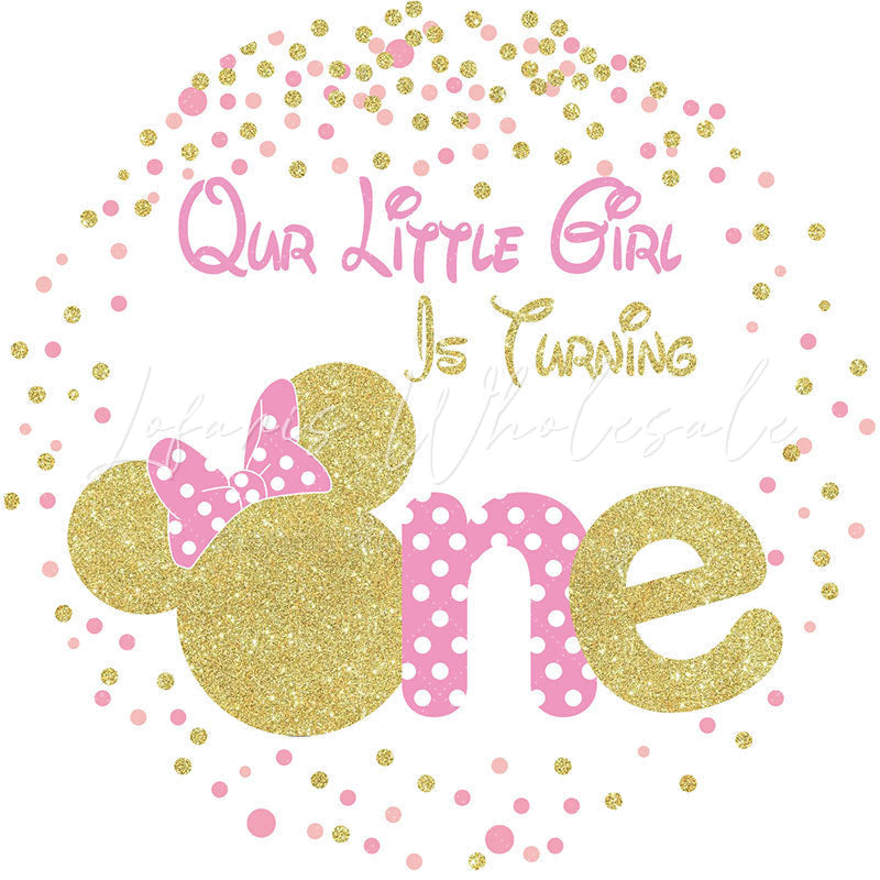 Lofaris Gold Glitter Round Pink 1st Happy Birthday Backdrop