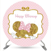 Lofaris Gold Glitter Round Pink Girls Happy Birthday Backdrop
