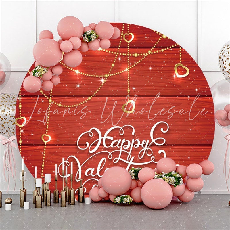 Lofaris Gold Glitter Round Red Wood Happy Valentines Backdrop