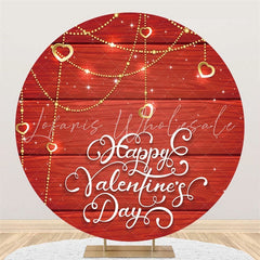 Lofaris Gold Glitter Round Red Wood Happy Valentines Backdrop