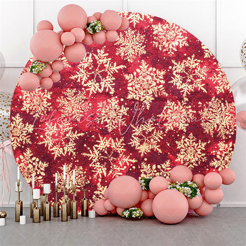 Lofaris Gold Glitter Snowflake Round Red Christmas Backdrop