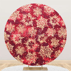 Lofaris Gold Glitter Snowflake Round Red Christmas Backdrop