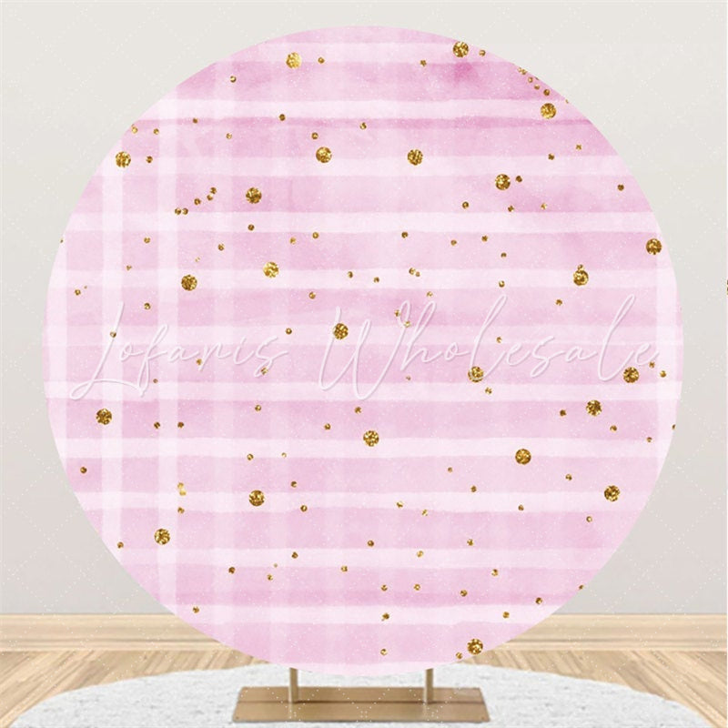 Lofaris Gold Glitter Spot Round Pink Happy Birthday Backdrop