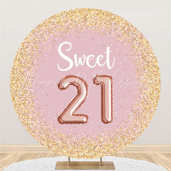 Lofaris Gold Glitter Spots Round Pink 21st Birthday Backdrop
