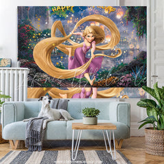 Lofaris Gold Glitter Star Princess Lakeside Happy Birthday Backdrop