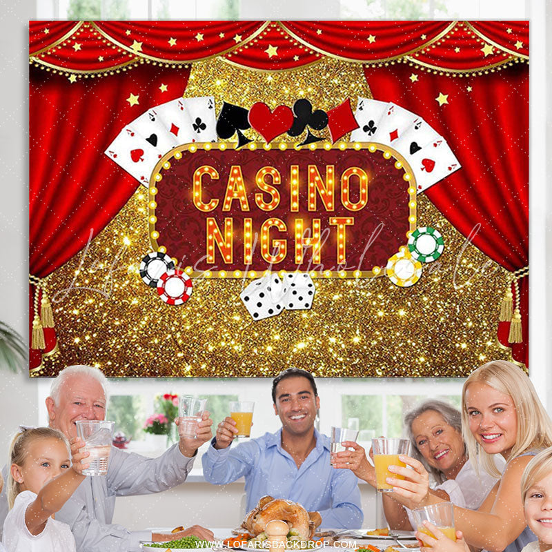 Lofaris Gold Glitter Star Red Curtain Cards Birthday Backdrop