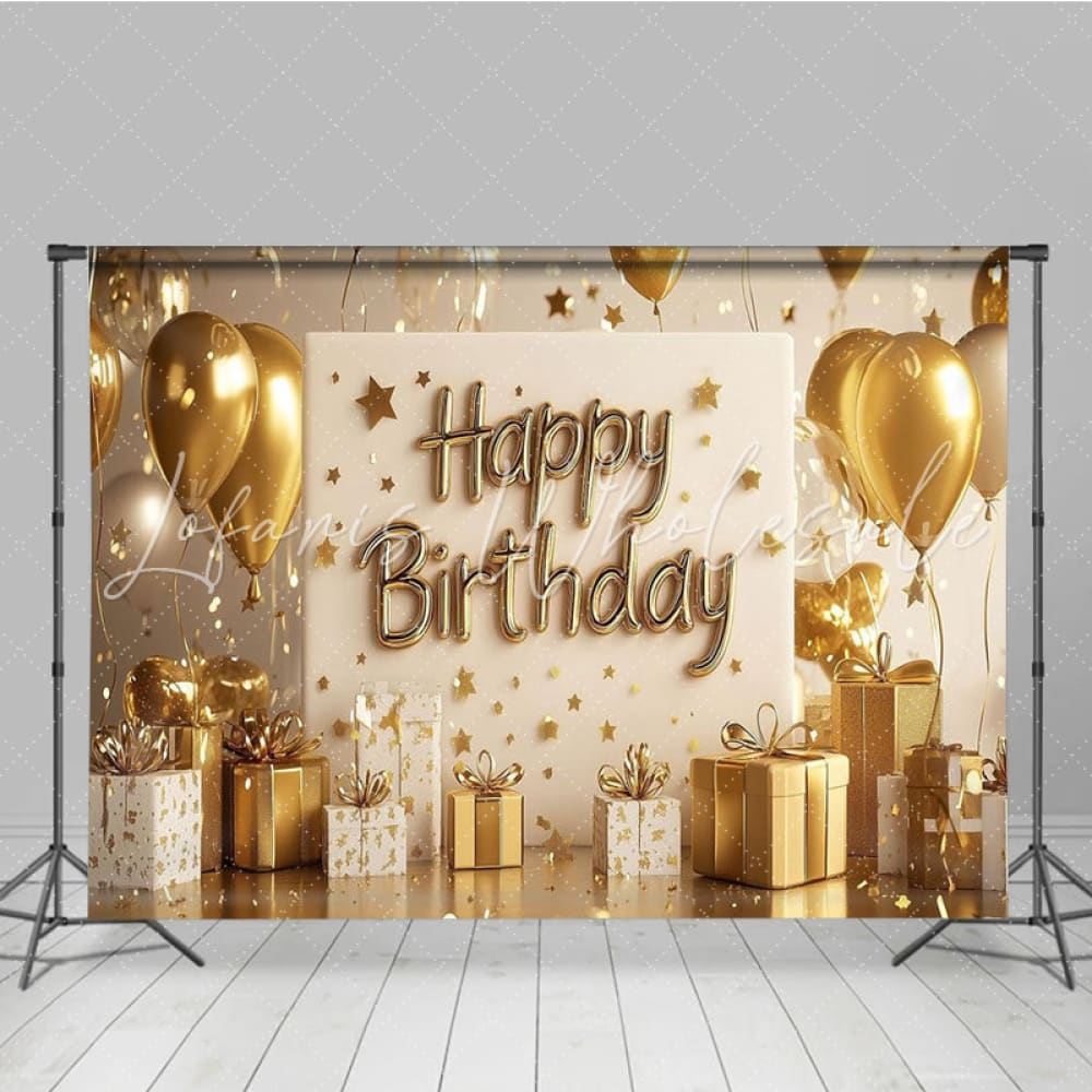 Gold Glitter Stars Balloons Happy Birthday Party Backdrop