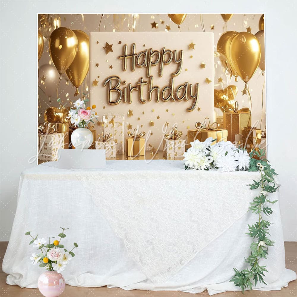 Gold Glitter Stars Balloons Happy Birthday Party Backdrop