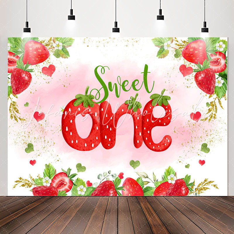 Lofaris Gold Glitter Strawberries Sweet 1st Birthday Backdrop