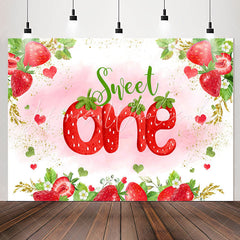 Lofaris Gold Glitter Strawberries Sweet 1st Birthday Backdrop