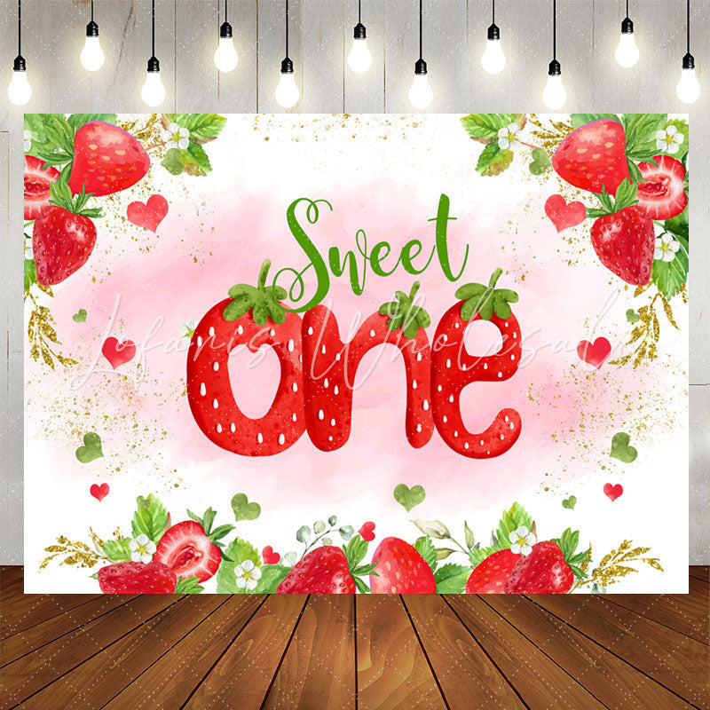 Lofaris Gold Glitter Strawberries Sweet 1st Birthday Backdrop