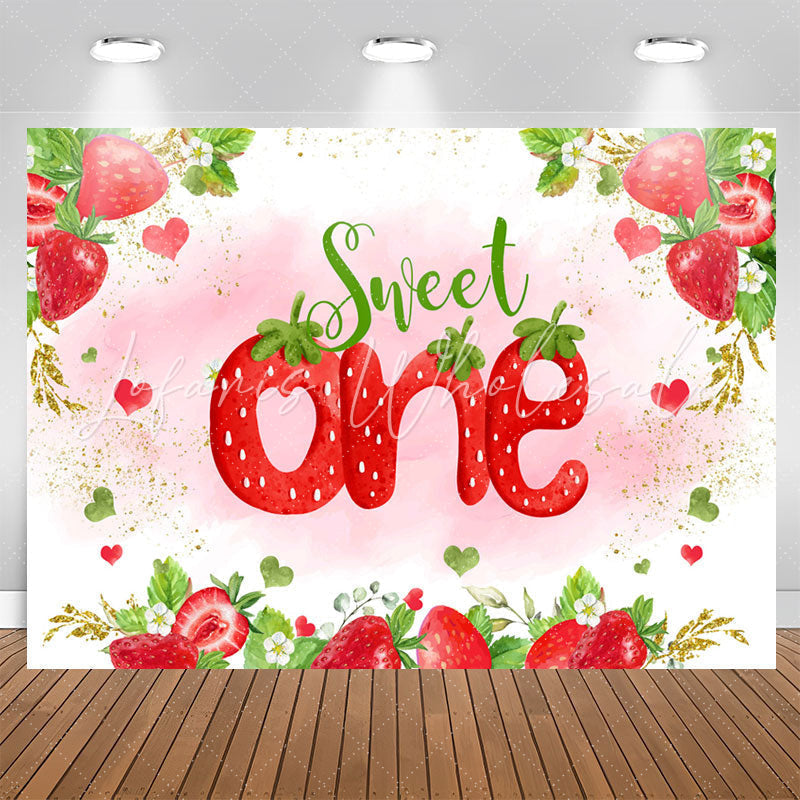 Lofaris Gold Glitter Strawberries Sweet 1st Birthday Backdrop