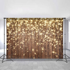 Lofaris Gold Glitter Strip Brown Wooden Christmas Backdrop