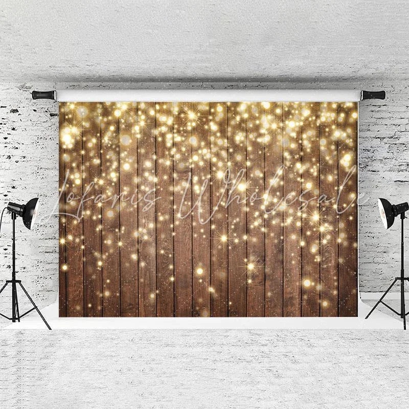 Lofaris Gold Glitter Strip Brown Wooden Christmas Backdrop