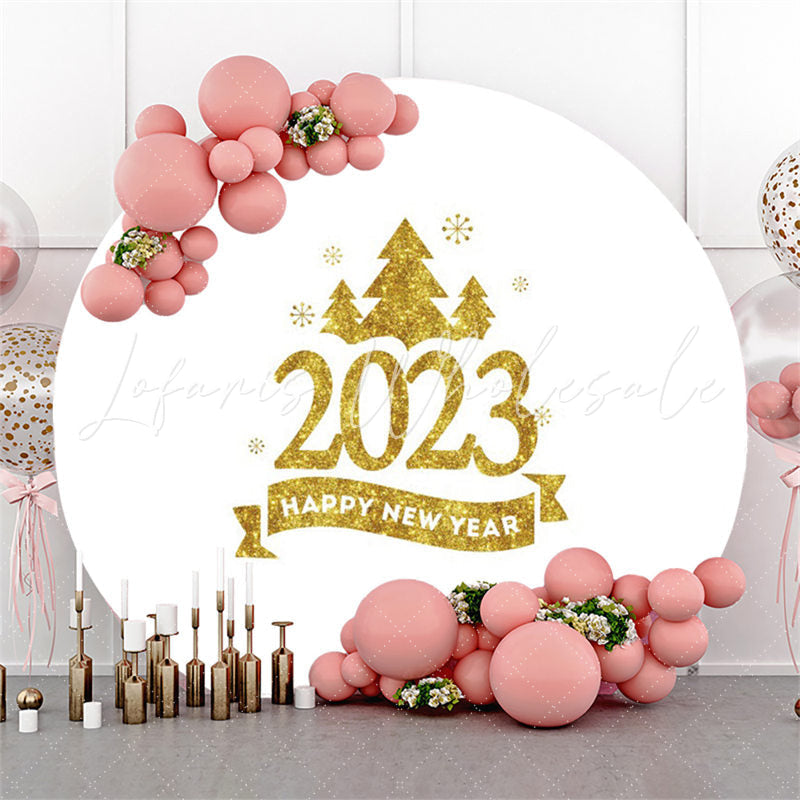 Lofaris Gold Glitter Trees And 2023 Round New Year Backdrop
