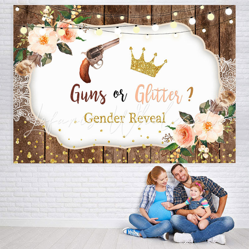 Lofaris Gold Glitter Wood Floral Gender Reveal Baby Shower Backdrop