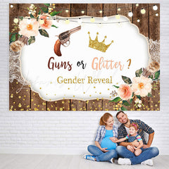 Lofaris Gold Glitter Wood Floral Gender Reveal Baby Shower Backdrop