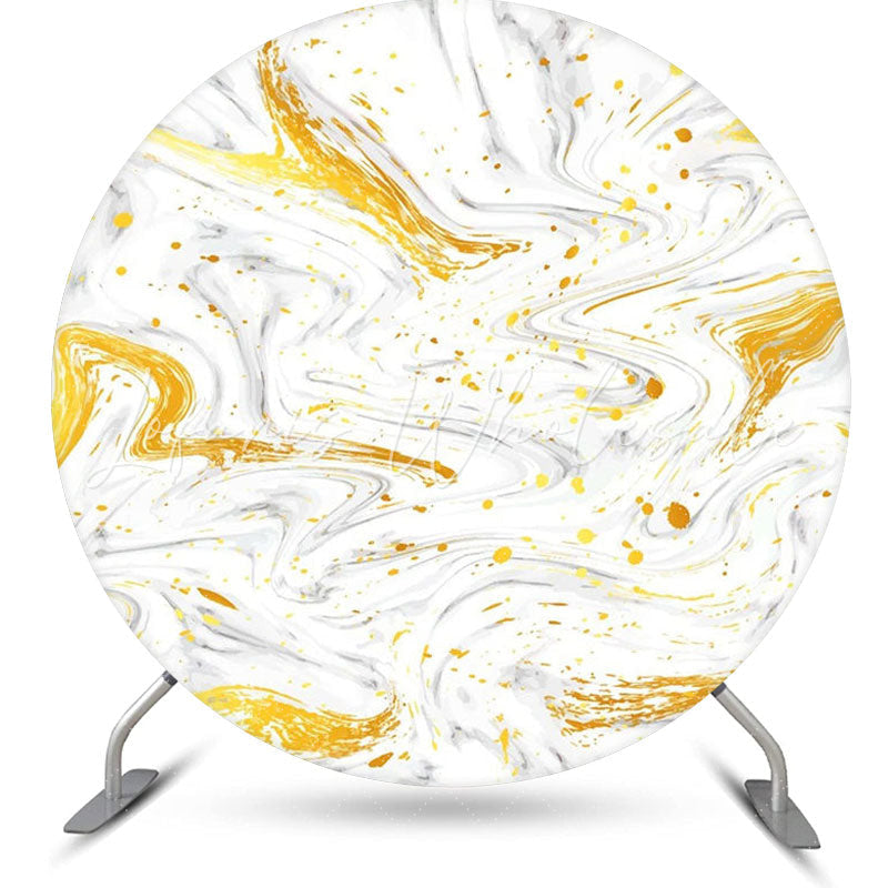 Lofaris Gold Grey Abstract Marble Round Birthday Backdrop