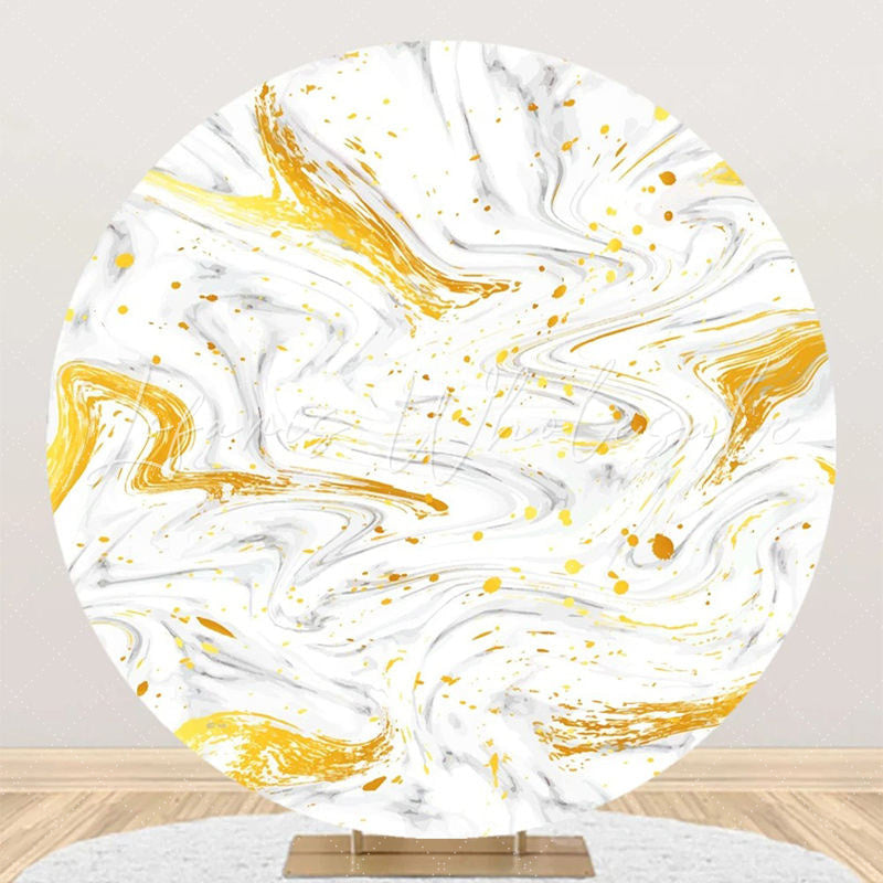 Lofaris Gold Grey Abstract Marble Round Birthday Backdrop