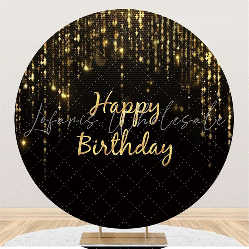 Lofaris Gold Happy Birthday With Simple Black Round Backdrop