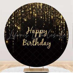 Lofaris Gold Happy Birthday With Simple Black Round Backdrop