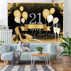 Lofaris Gold Heels And Balloons Glitter 21st Birthday Backdrop