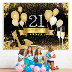 Lofaris Gold Heels And Balloons Glitter 21st Birthday Backdrop