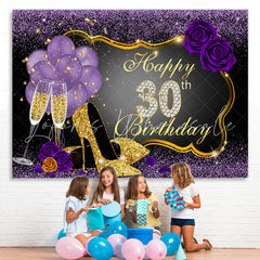 Lofaris Gold High Heels Purple Roses 30th Birthday Backdrop