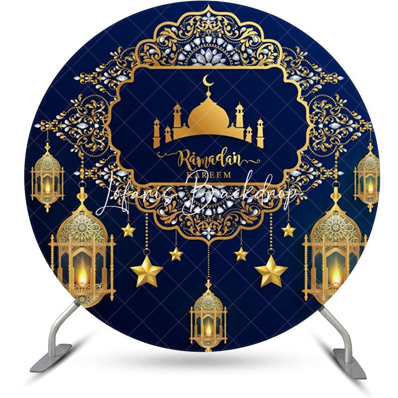 Lofaris Gold Islamic Castle Blue Round Eid Mubarak Backdrop