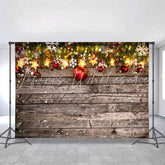 Lofaris Gold Light Star And Red Ball Wood Backdrop For Chrismas