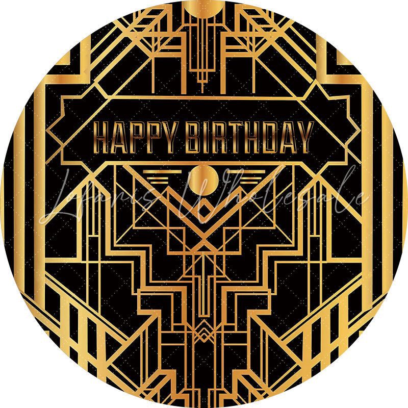 Lofaris Gold Lines And Black Round Happy Birthday Backdrop