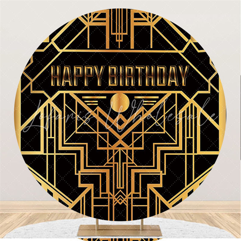 Lofaris Gold Lines And Black Round Happy Birthday Backdrop