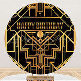 Lofaris Gold Lines And Black Round Happy Birthday Backdrop