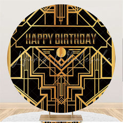 Lofaris Gold Lines And Black Round Happy Birthday Backdrop