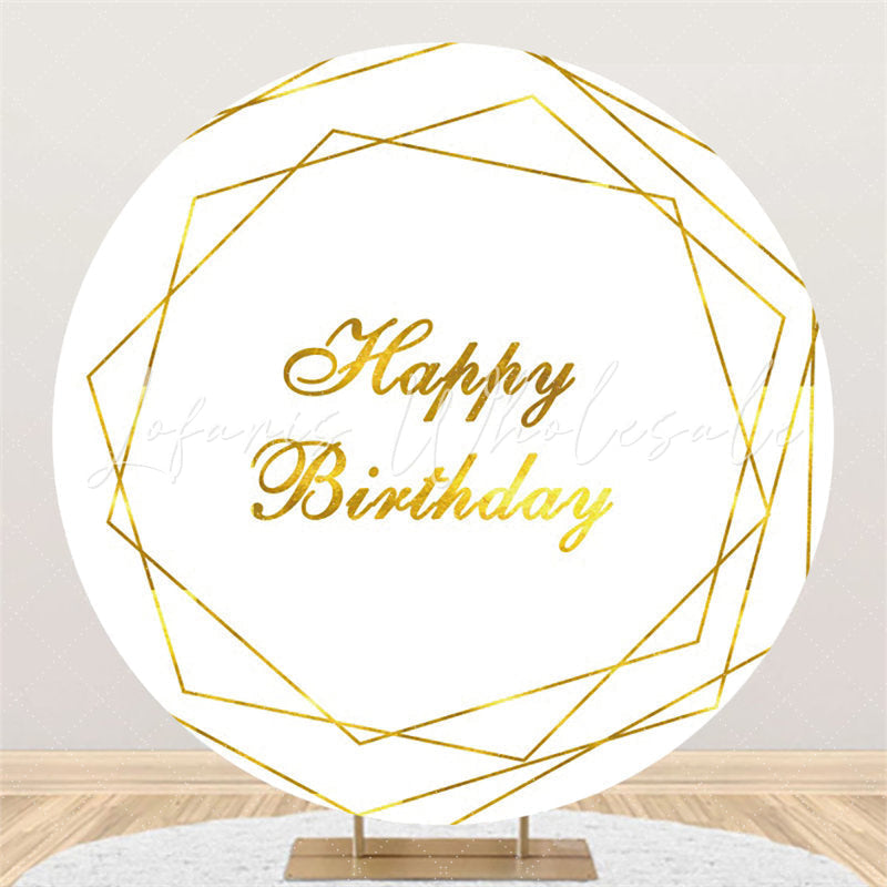 Lofaris Gold Lines Round White Backdrop For Happy Birthday