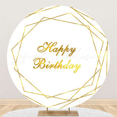 Lofaris Gold Lines Round White Backdrop For Happy Birthday