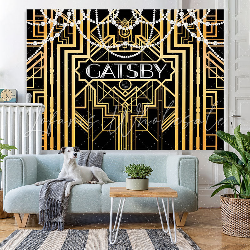 Lofaris Gold Lines With White Pearl Birthday Backdrop For Women